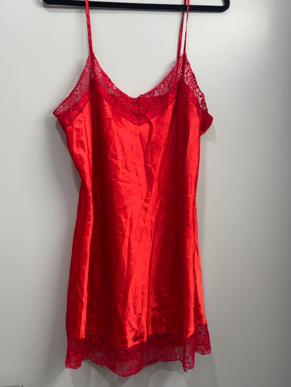 Red Satin Lace Slip Dress Y2K Coquette Lingerie Mini Romantic